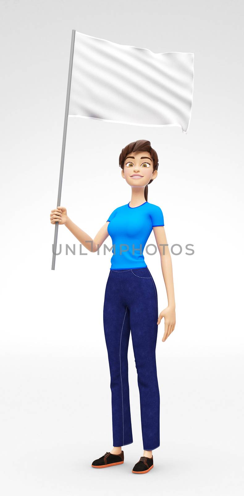 3D Rendered Product Mockup with Animated Character in Casual Clothes, Isolated on White Spotlight Background for Web, Presentation, Banner or Advertisement
