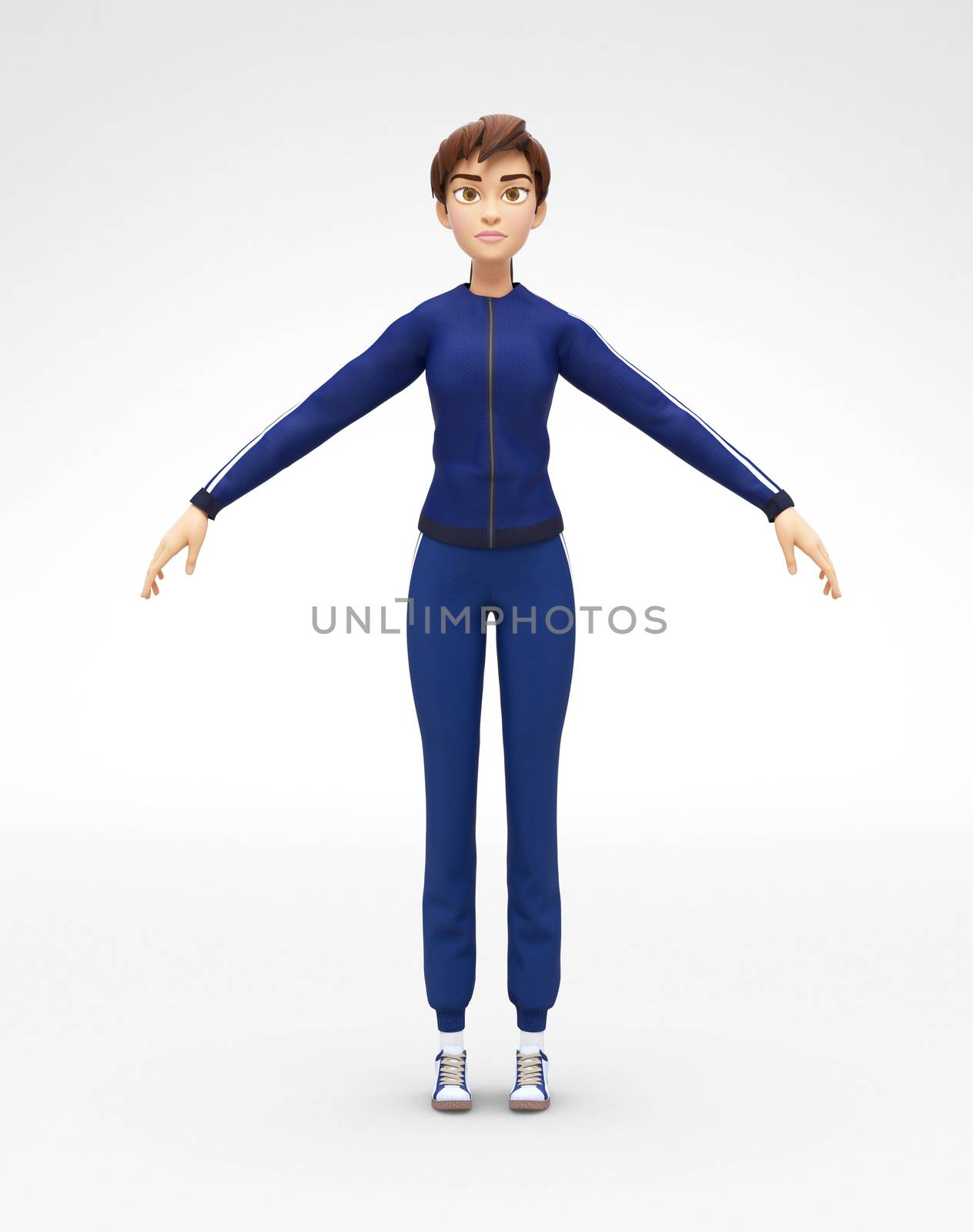 3D Rendered Animated Character in in Athletic Gym Sweat Suit, Isolated on White Spotlight Background