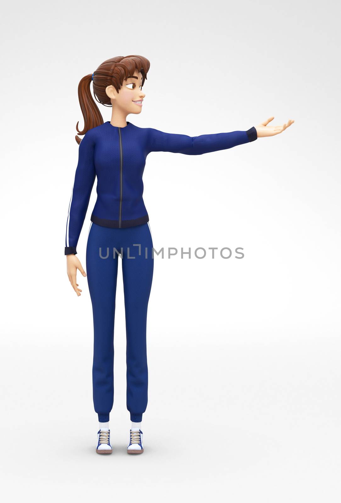 3D Rendered Animated Character in in Athletic Gym Sweat Suit, Isolated on White Spotlight Background
