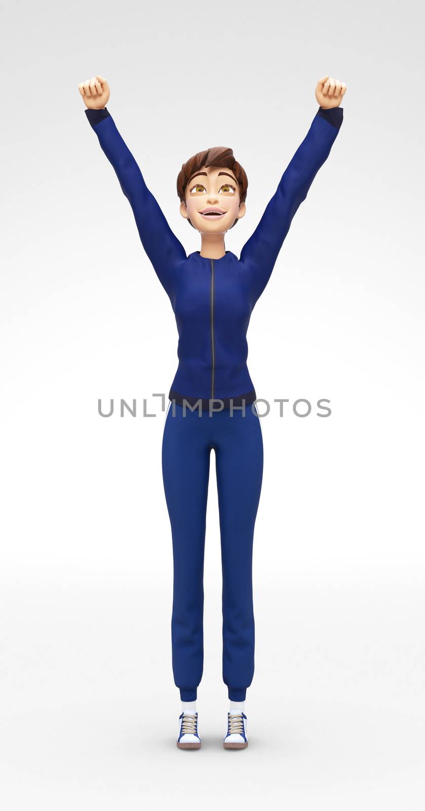 3D Rendered Animated Character in in Athletic Gym Sweat Suit, Isolated on White Spotlight Background
