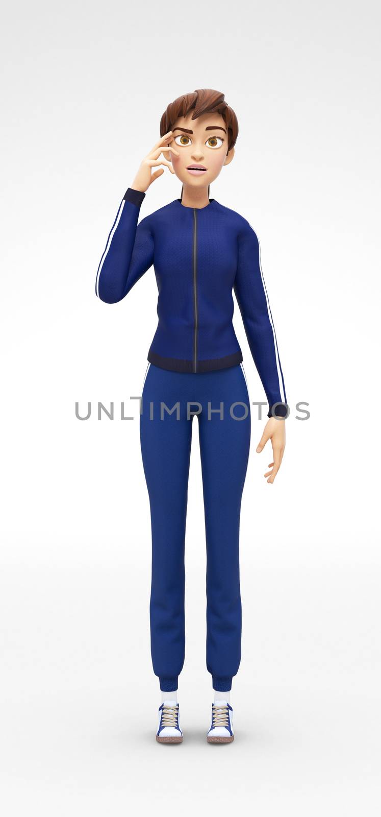 3D Rendered Animated Character in in Athletic Gym Sweat Suit, Isolated on White Spotlight Background
