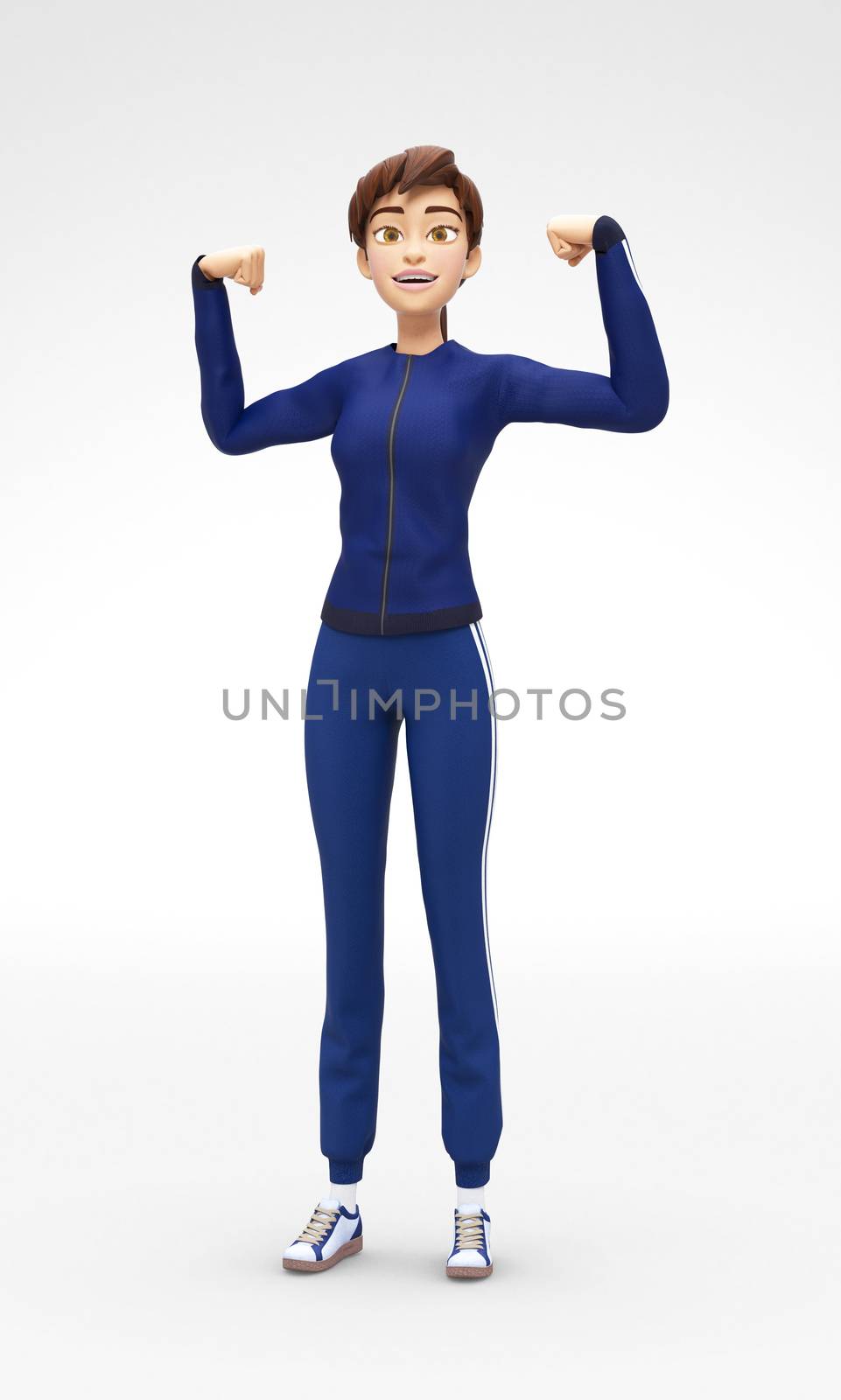 3D Rendered Animated Character in in Athletic Gym Sweat Suit, Isolated on White Spotlight Background
