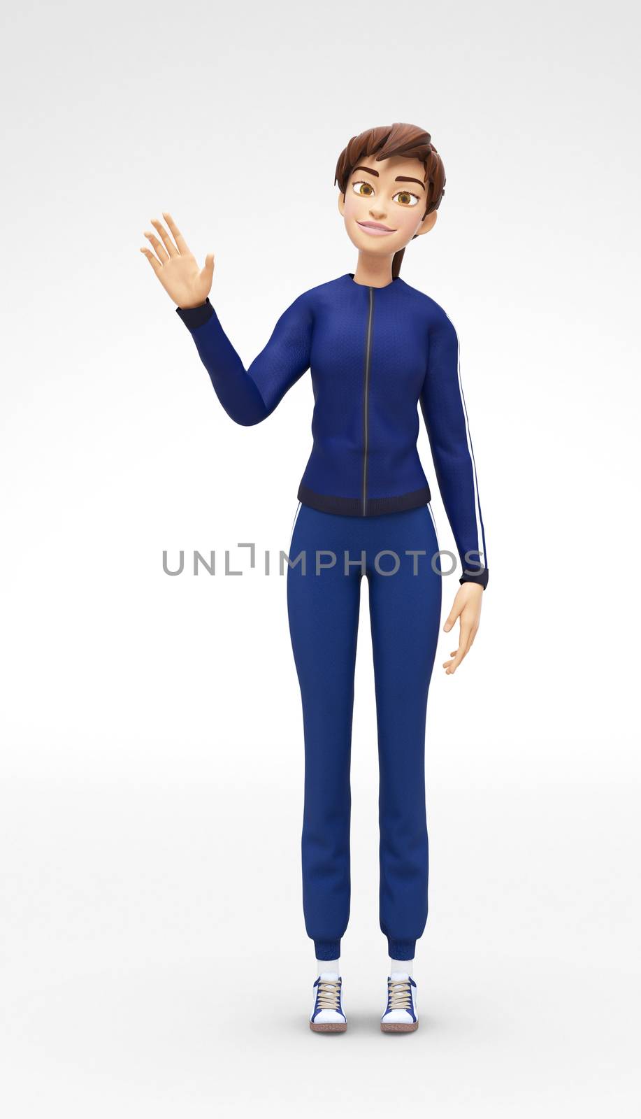 3D Rendered Animated Character in in Athletic Gym Sweat Suit, Isolated on White Spotlight Background
