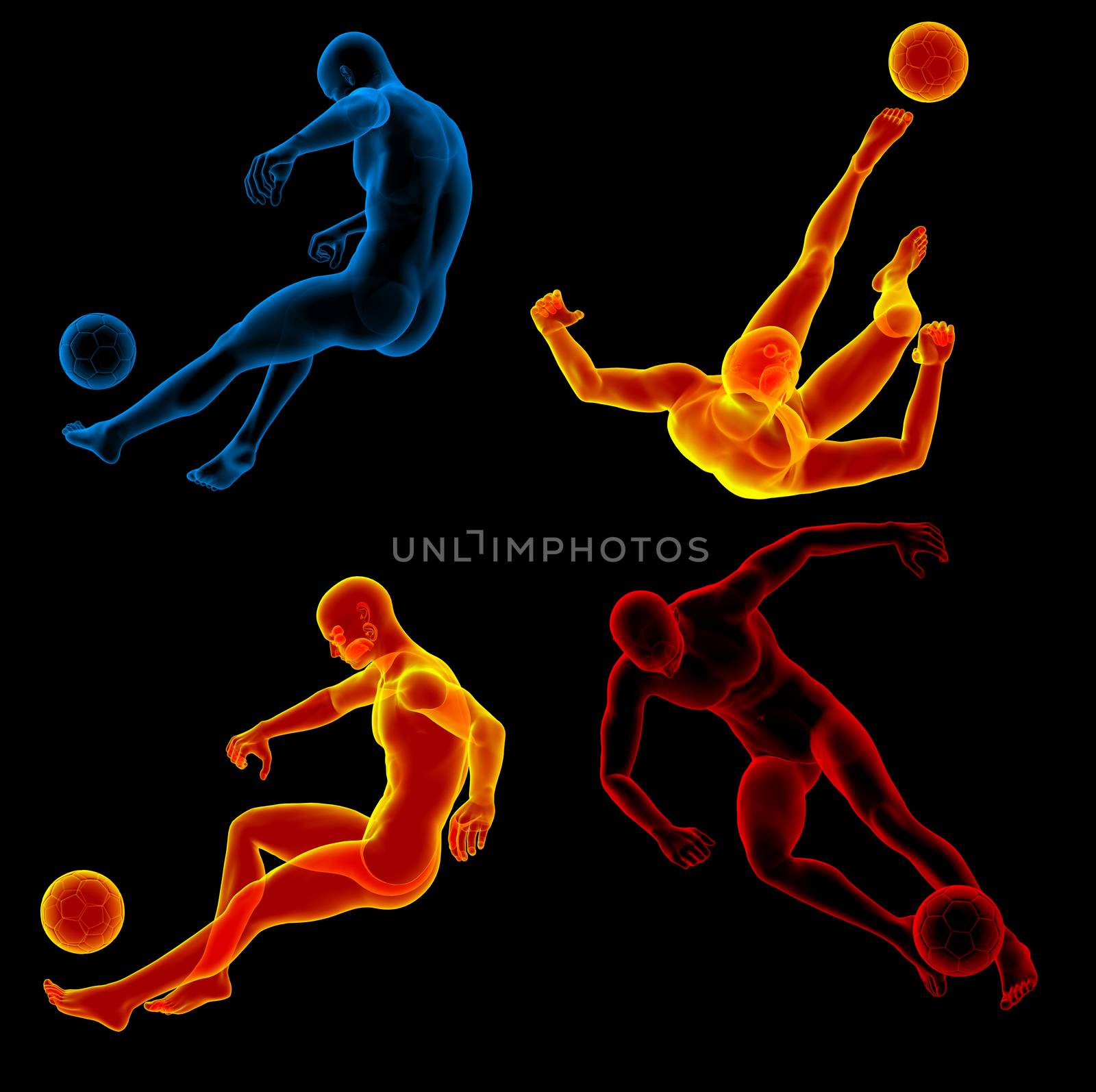 3d rendering illustration of the human kicking ball 