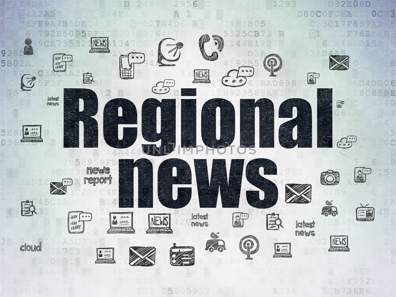 News concept: Regional News on Digital Data Paper background by maxkabakov