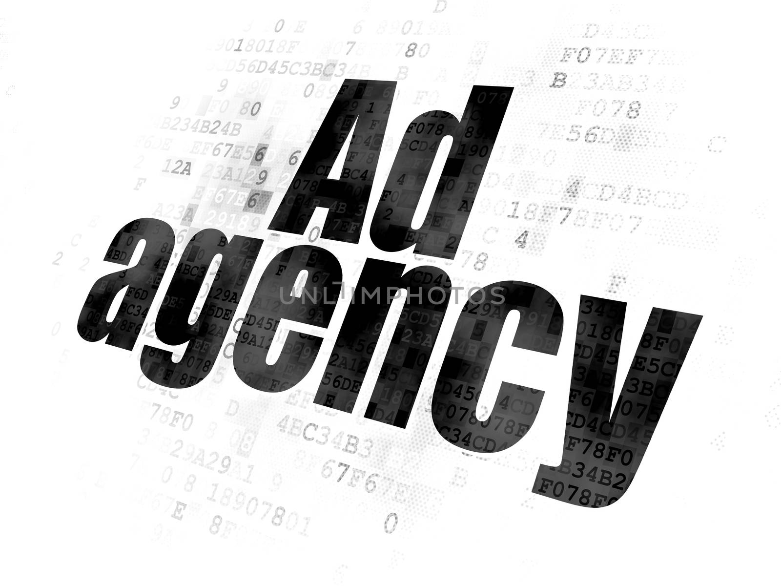 Advertising concept: Pixelated black text Ad Agency on Digital background