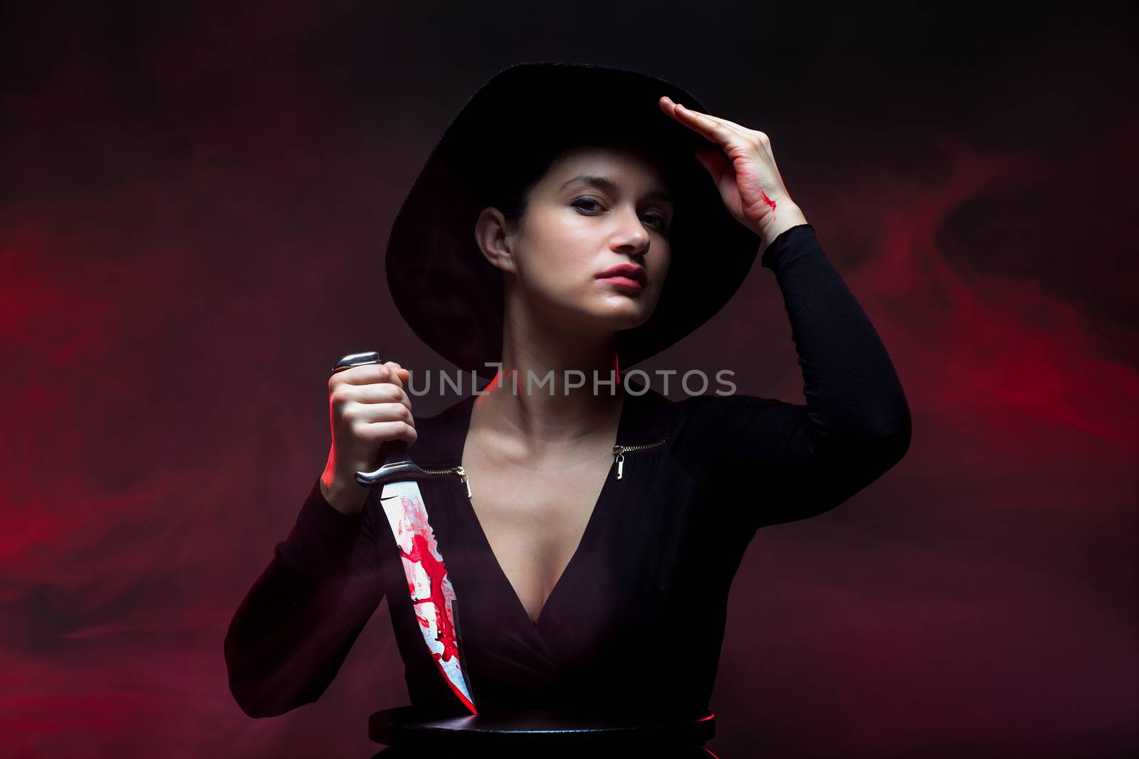 girl with a huge bloody knife portait by kokimk