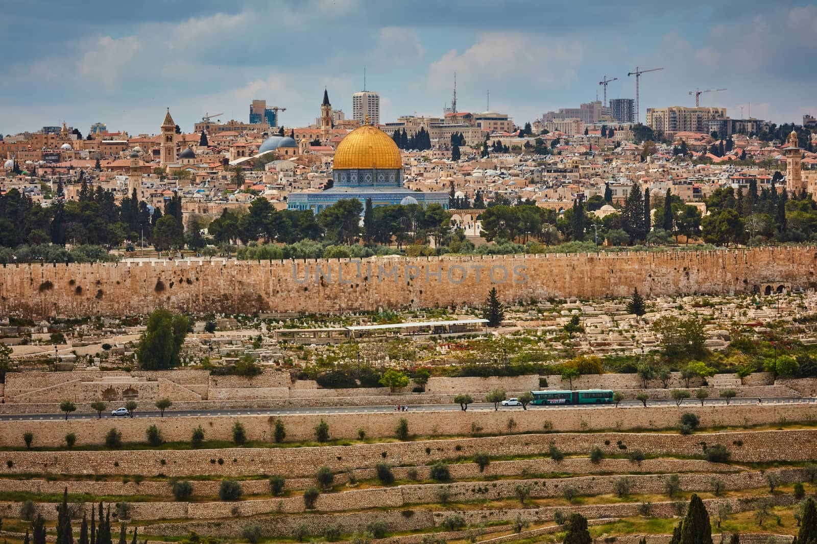 Jerusalem Al Aqsa mosque aerial panoramic view