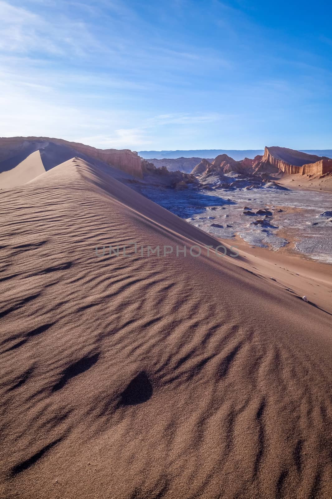 Sand dunes landscape in Valle de la Luna, San Pedro de Atacama, Chile