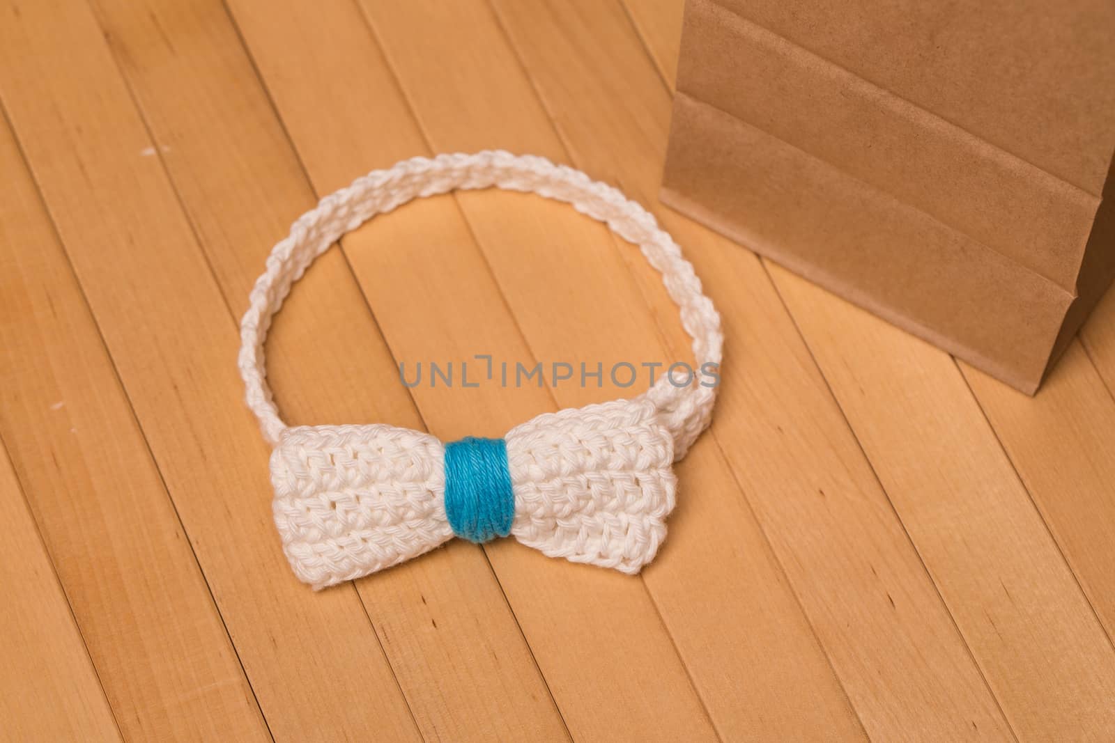 Beautiful, knitted bow tie made by crochet.