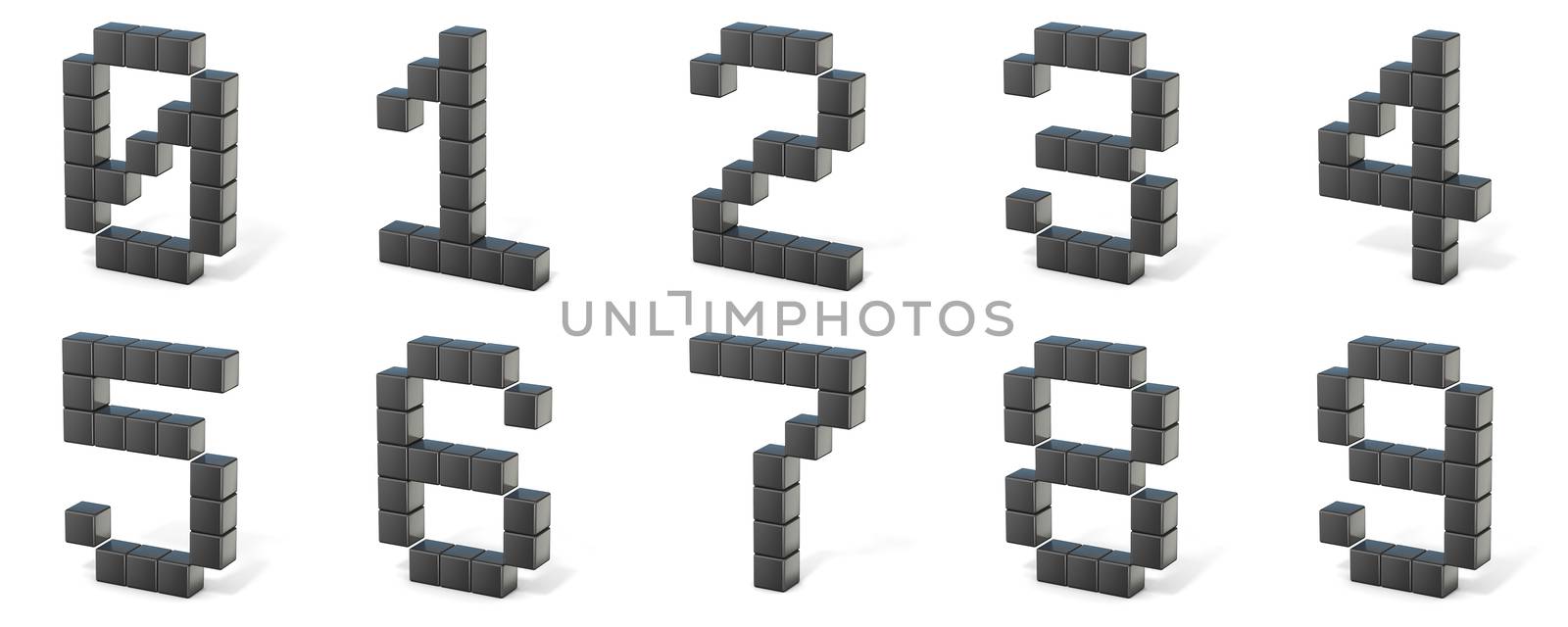 8 bit font. Numbers. 3D render illustration isolated on white background