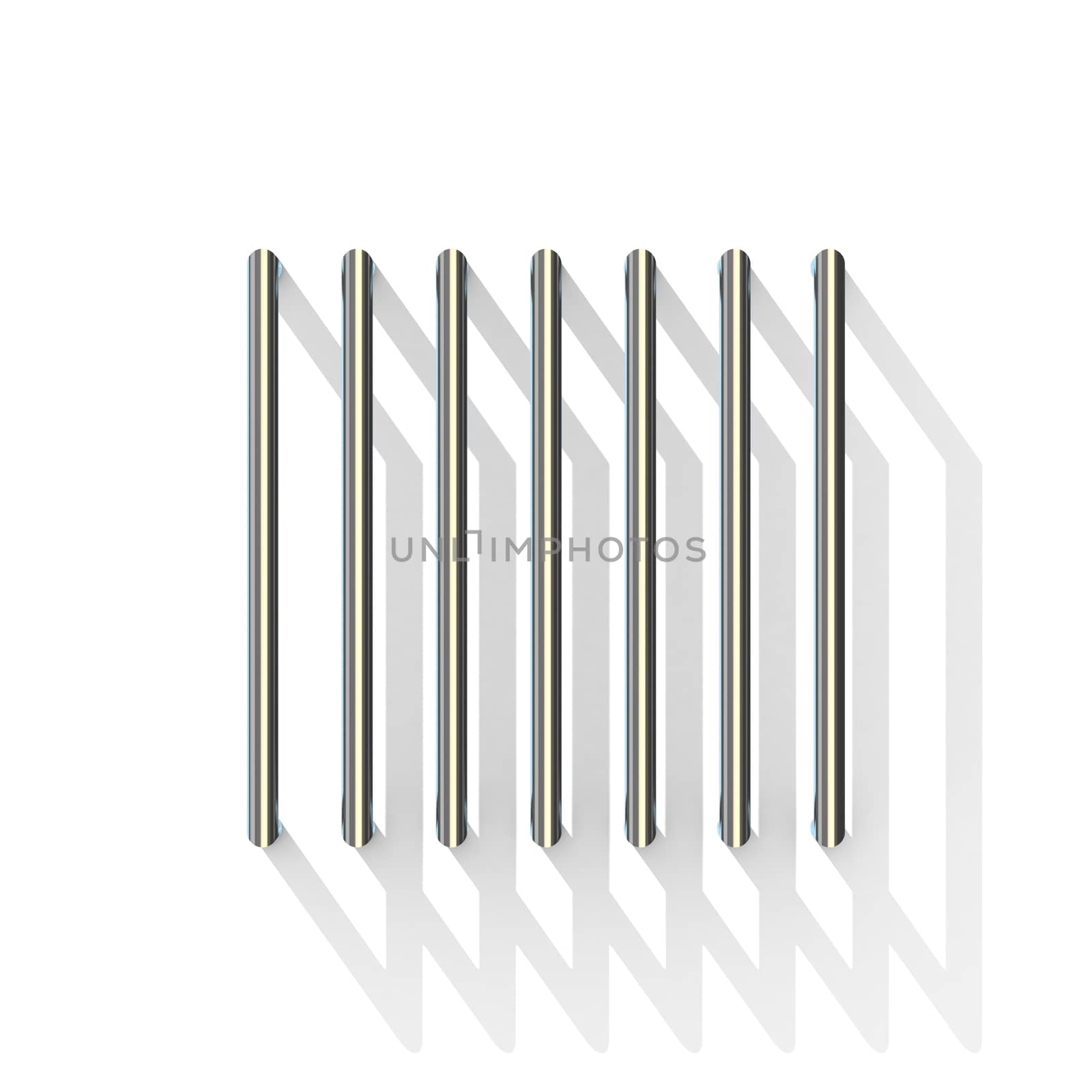 Silver, steel wire square with vertical shadows. 3D render illustration isolated on white background