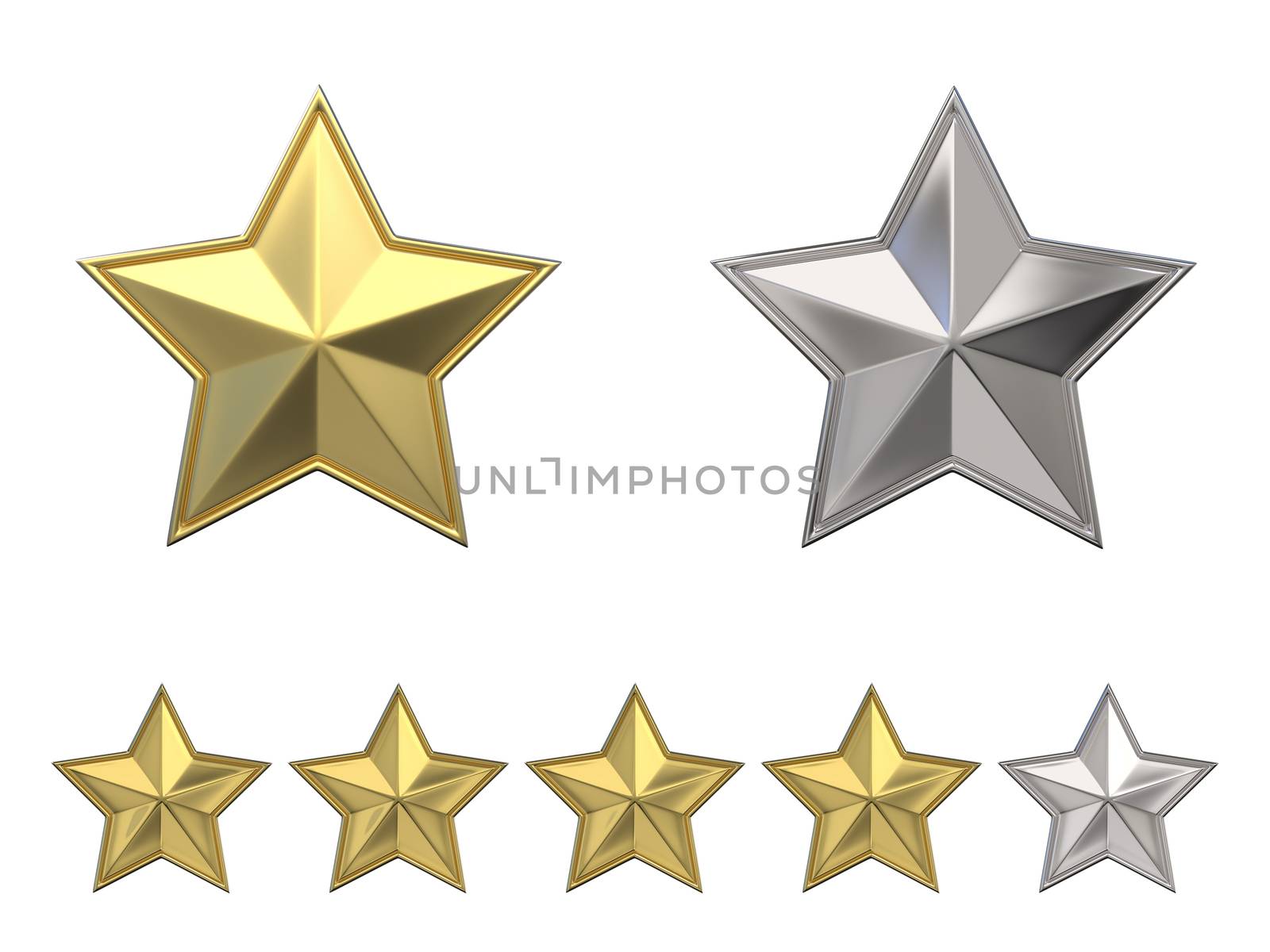 Voting concept. Rating four golden stars. 3D render illustration isolated on white background