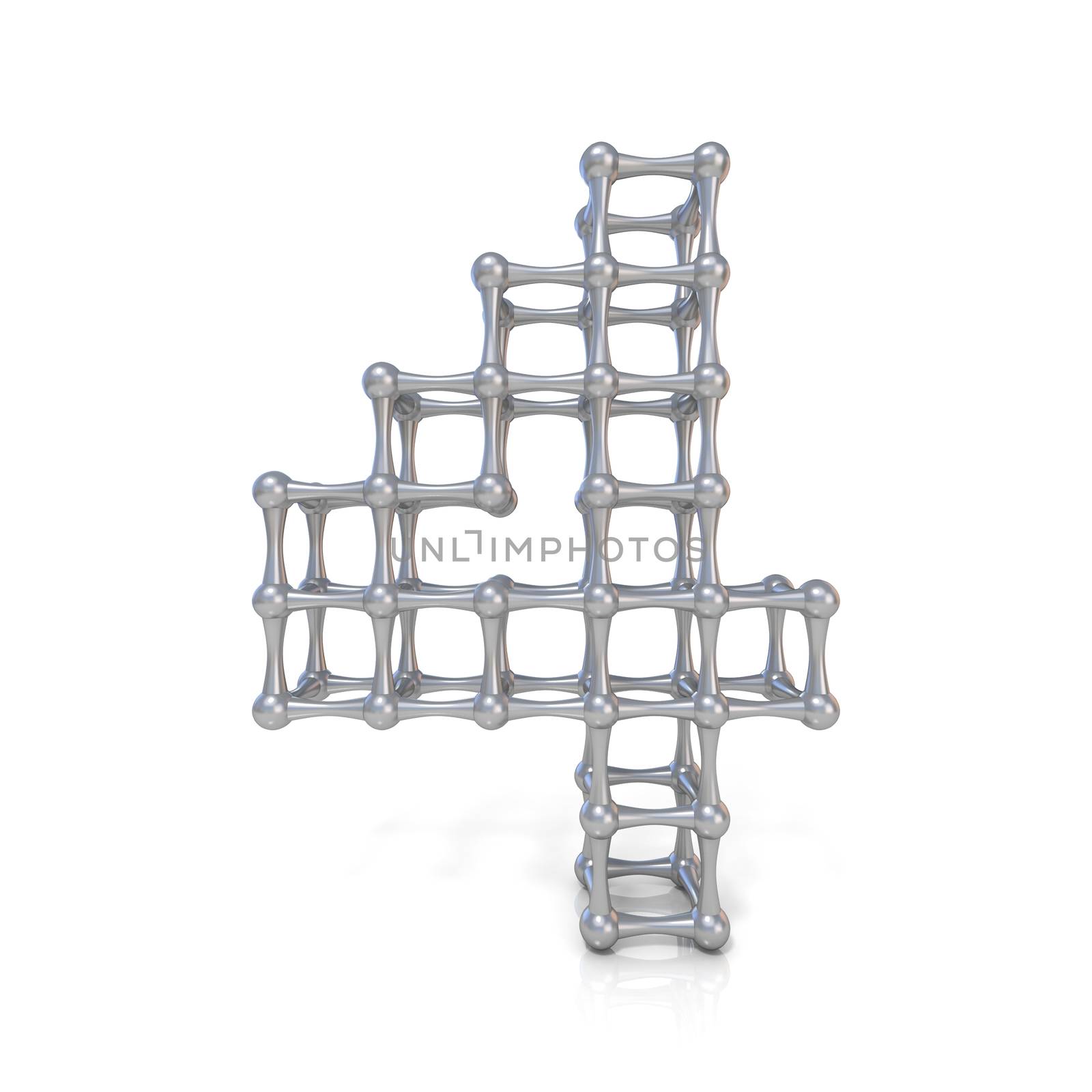 Metal lattice digit number FOUR 4 3D render illustration isolated on white background