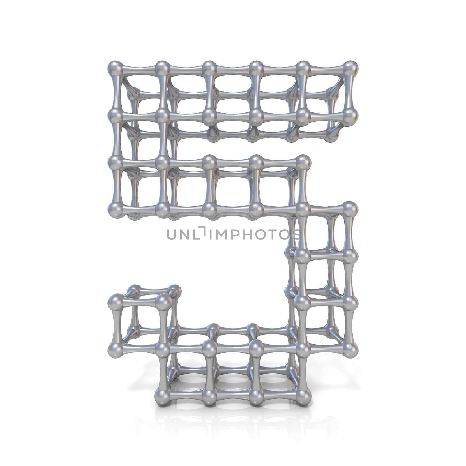 Metal lattice digit number FIVE 5 3D render illustration isolated on white background