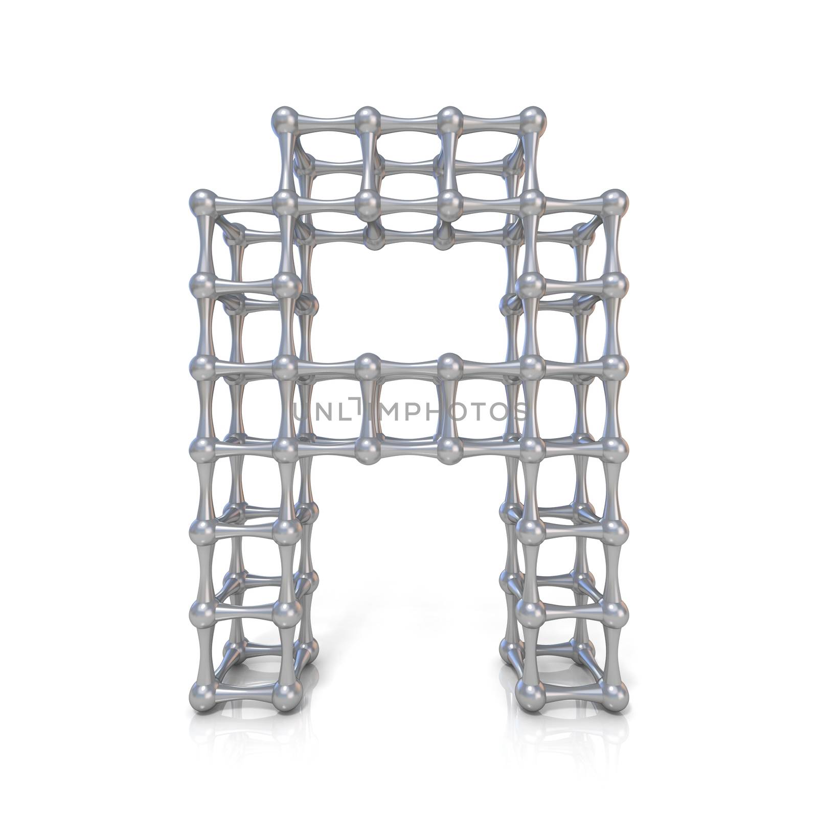 Metal lattice font letter A 3D render illustration isolated on white background