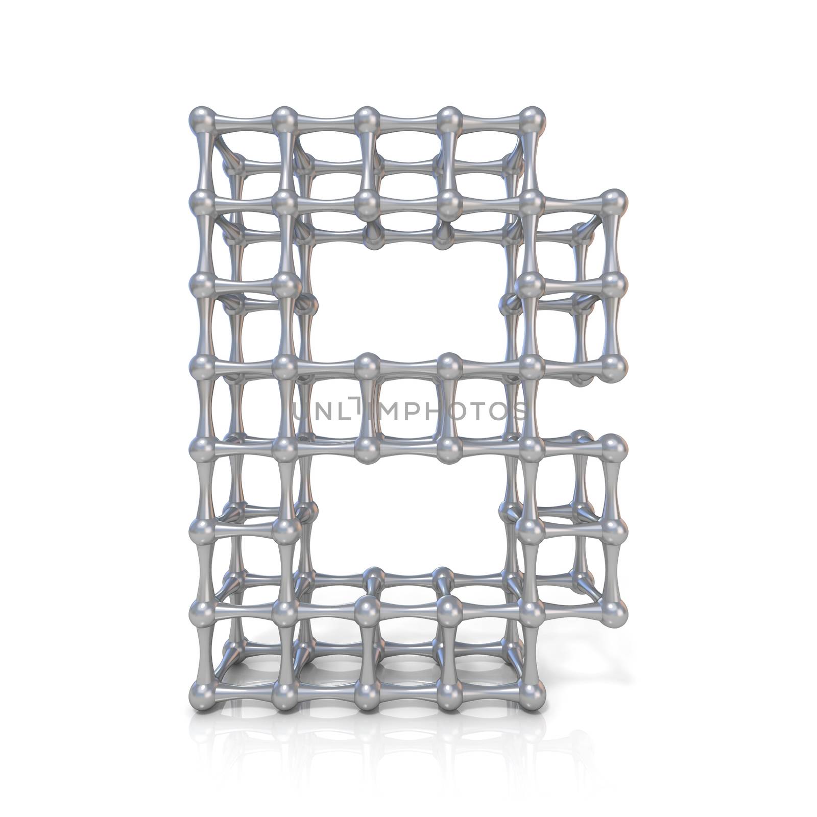 Metal lattice font letter B 3D render illustration isolated on white background
