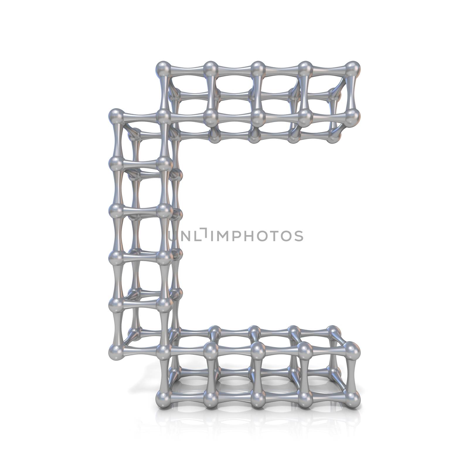 Metal lattice font letter C 3D render illustration isolated on white background