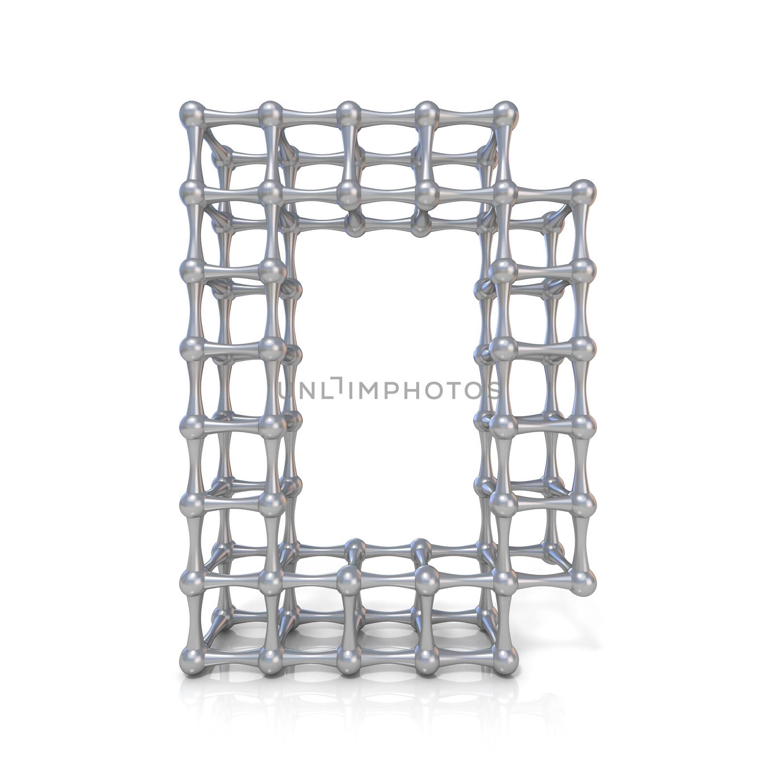 Metal lattice font letter D 3D render illustration isolated on white background