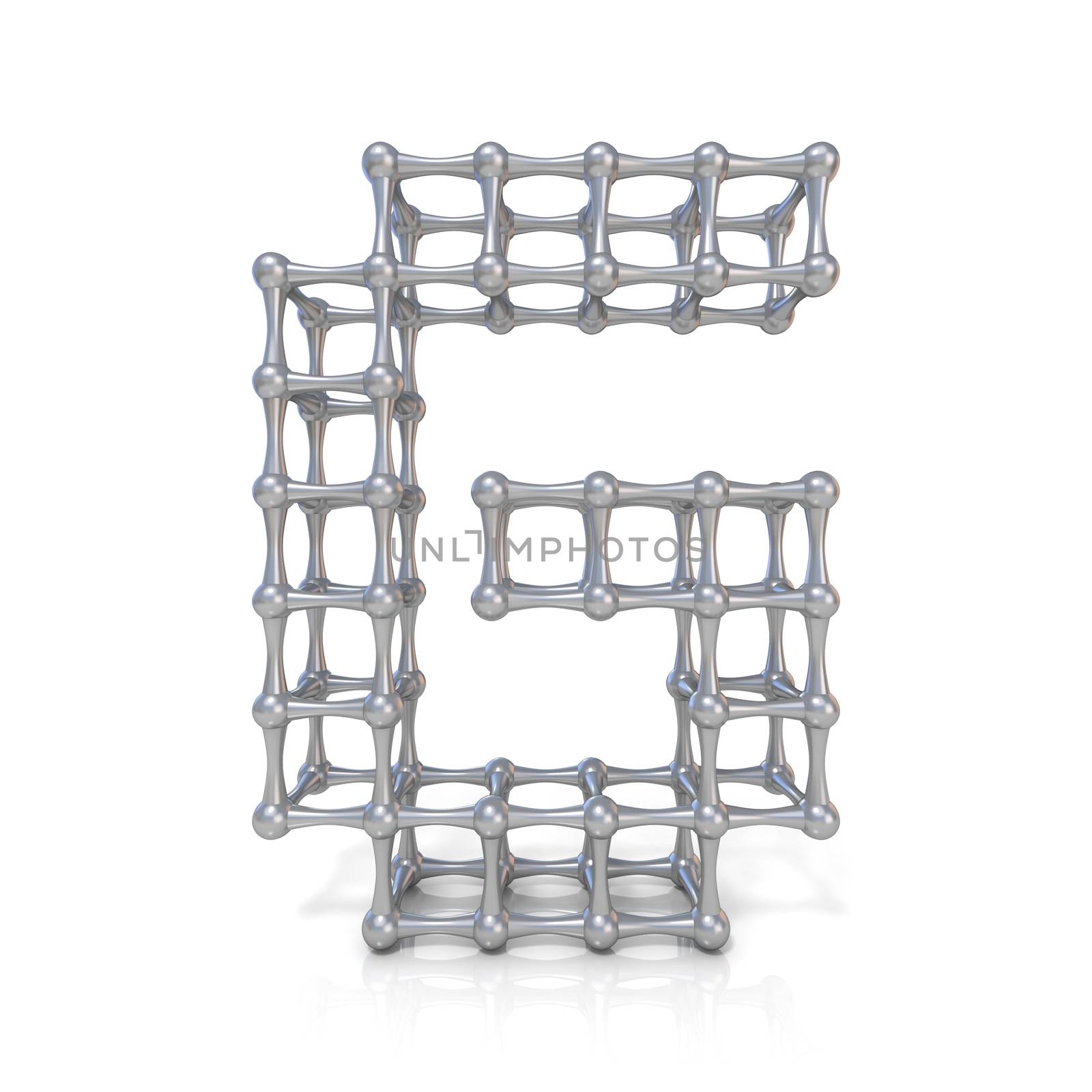 Metal lattice font letter G 3D render illustration isolated on white background