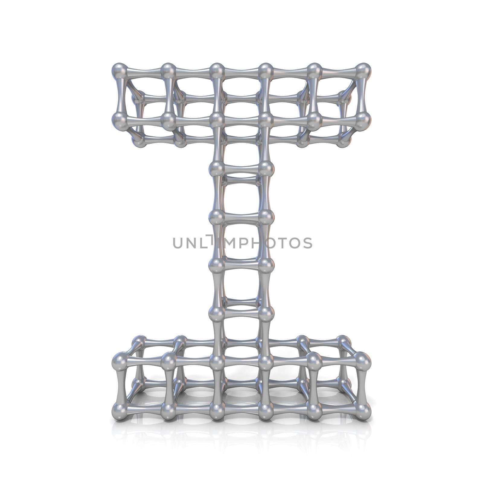 Metal lattice font letter I 3D render illustration isolated on white background