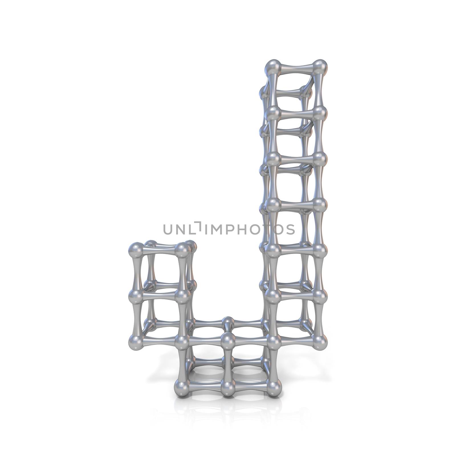 Metal lattice font letter J 3D render illustration isolated on white background