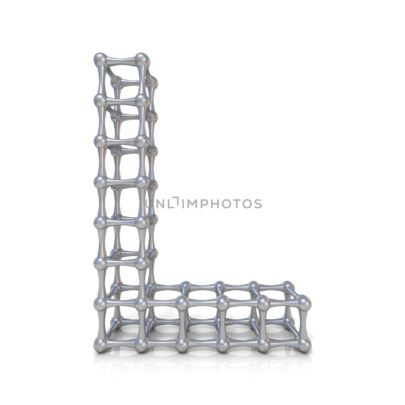 Metal lattice font letter L 3D render illustration isolated on white background