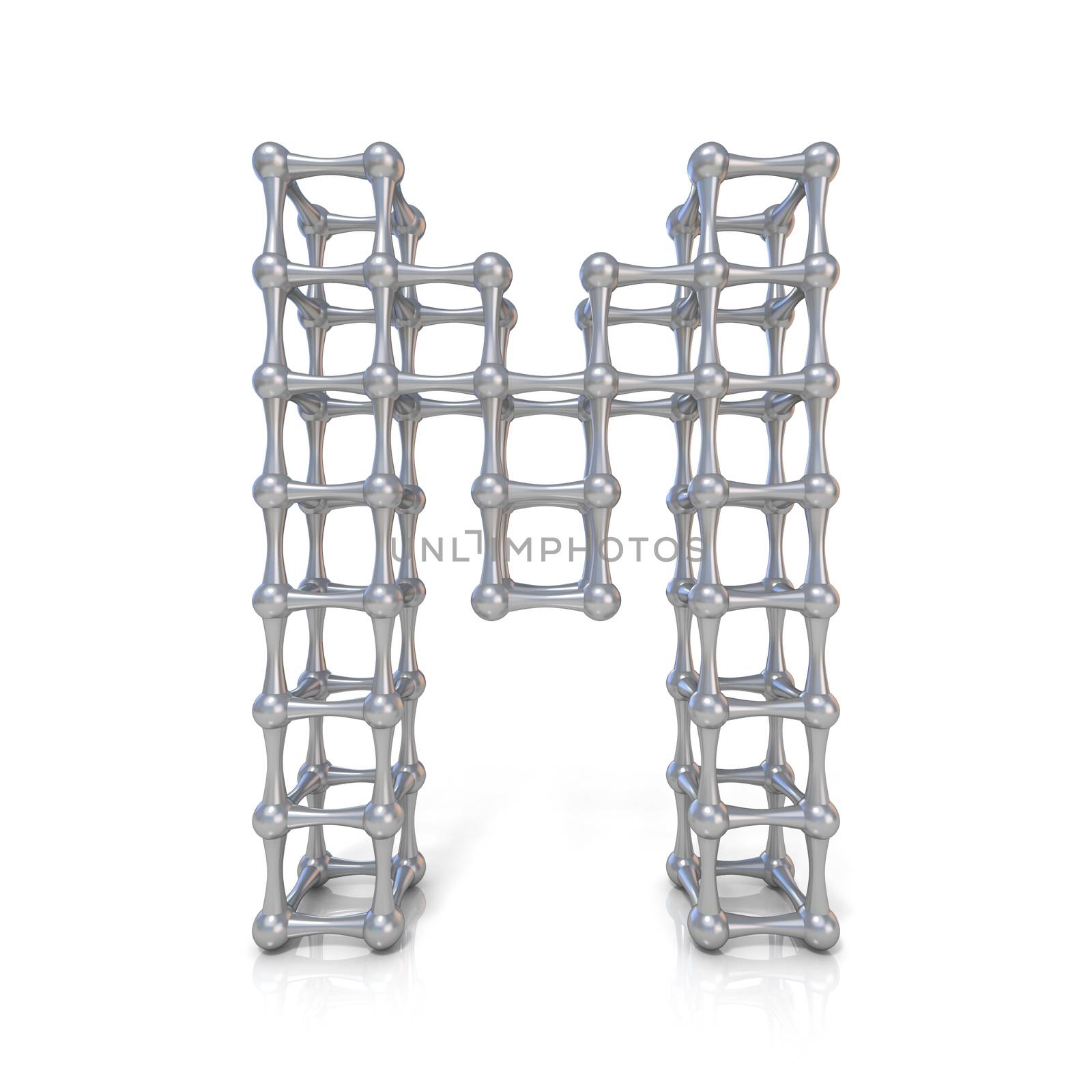 Metal lattice font letter M 3D render illustration isolated on white background