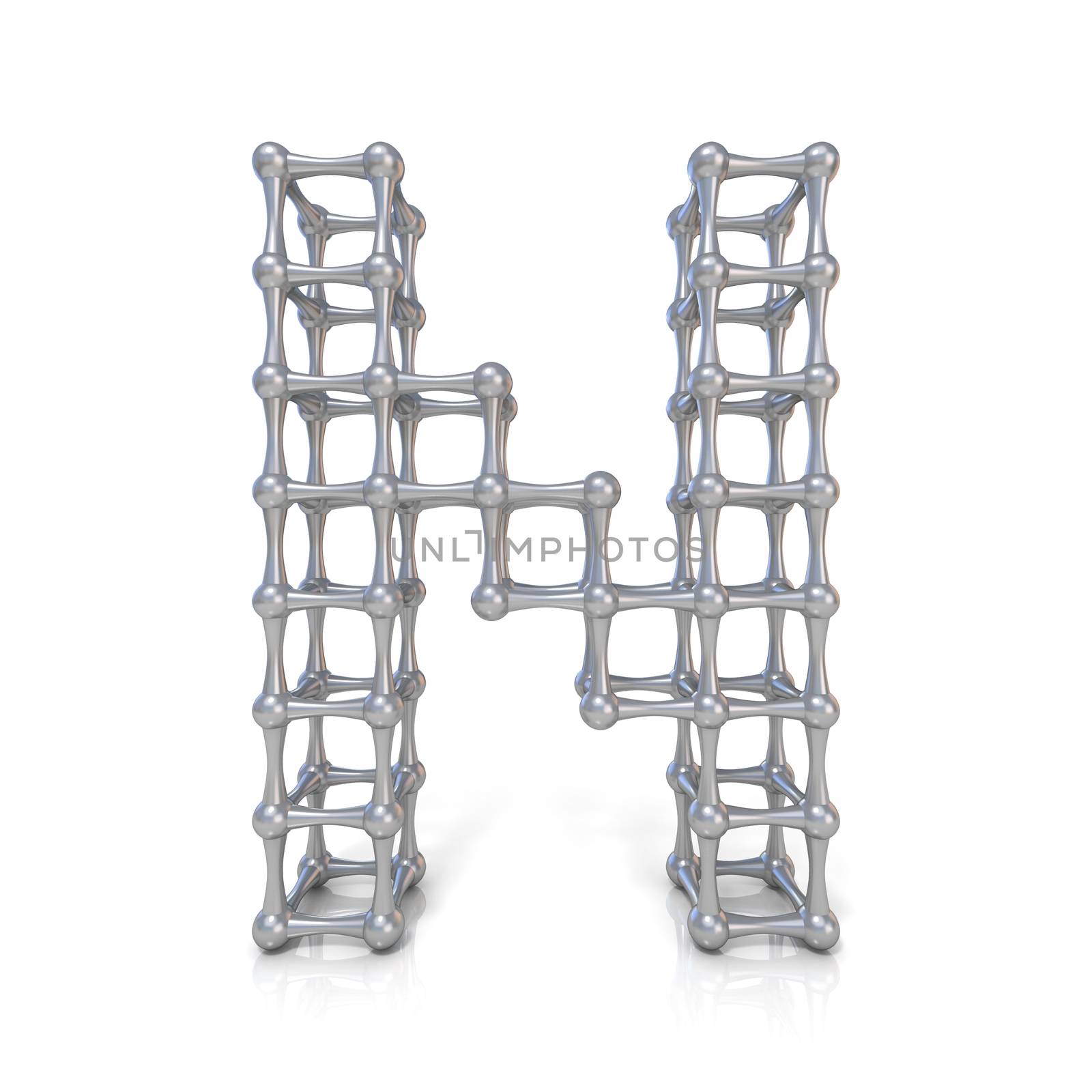Metal lattice font letter N 3D render illustration isolated on white background