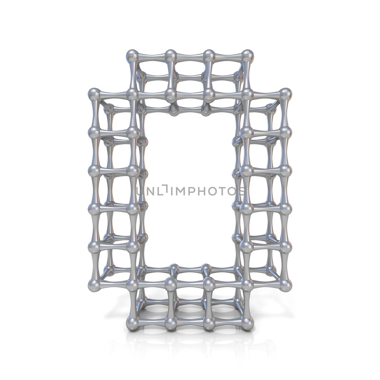 Metal lattice font letter O 3D render illustration isolated on white background