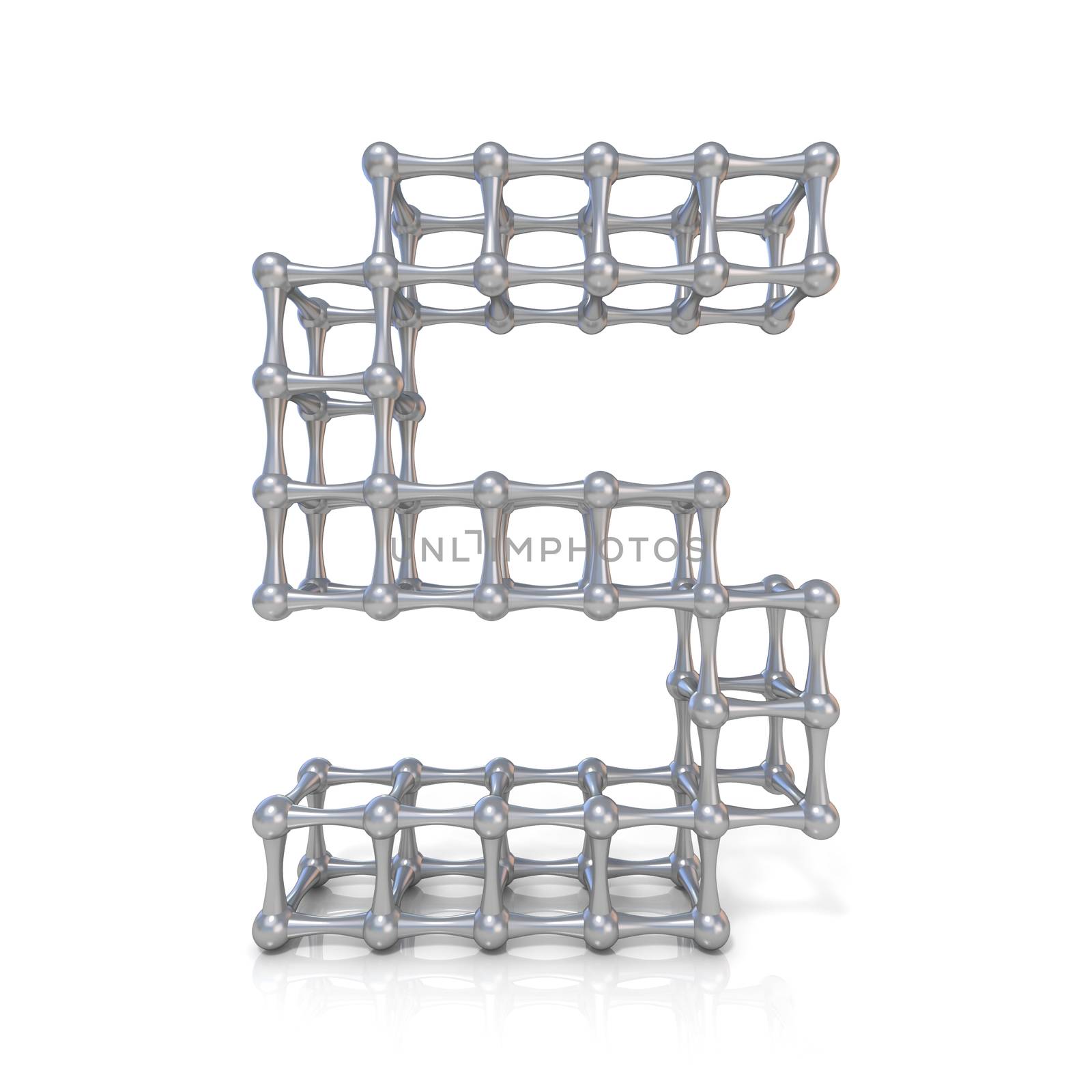 Metal lattice font letter S 3D render illustration isolated on white background