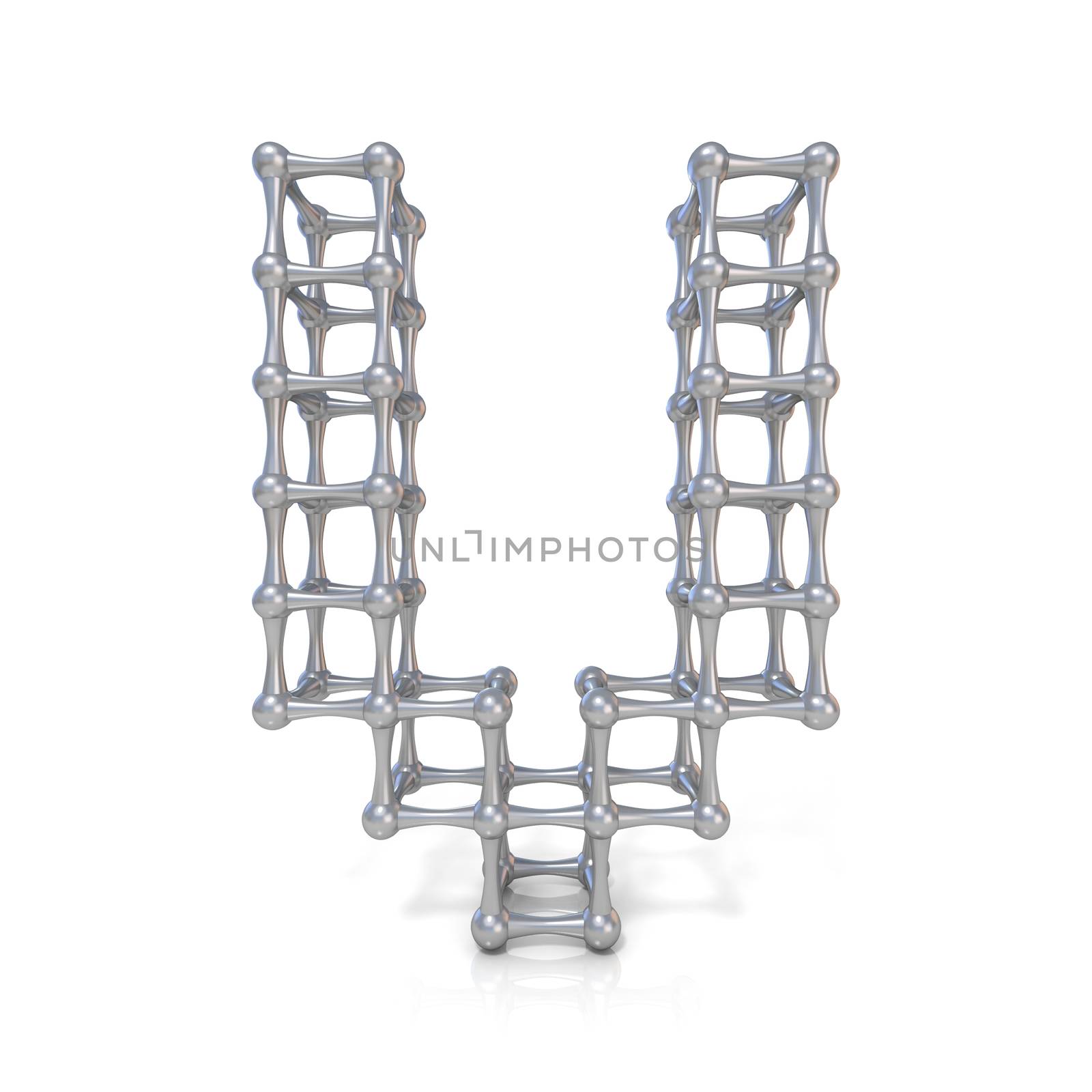 Metal lattice font letter V 3D render illustration isolated on white background