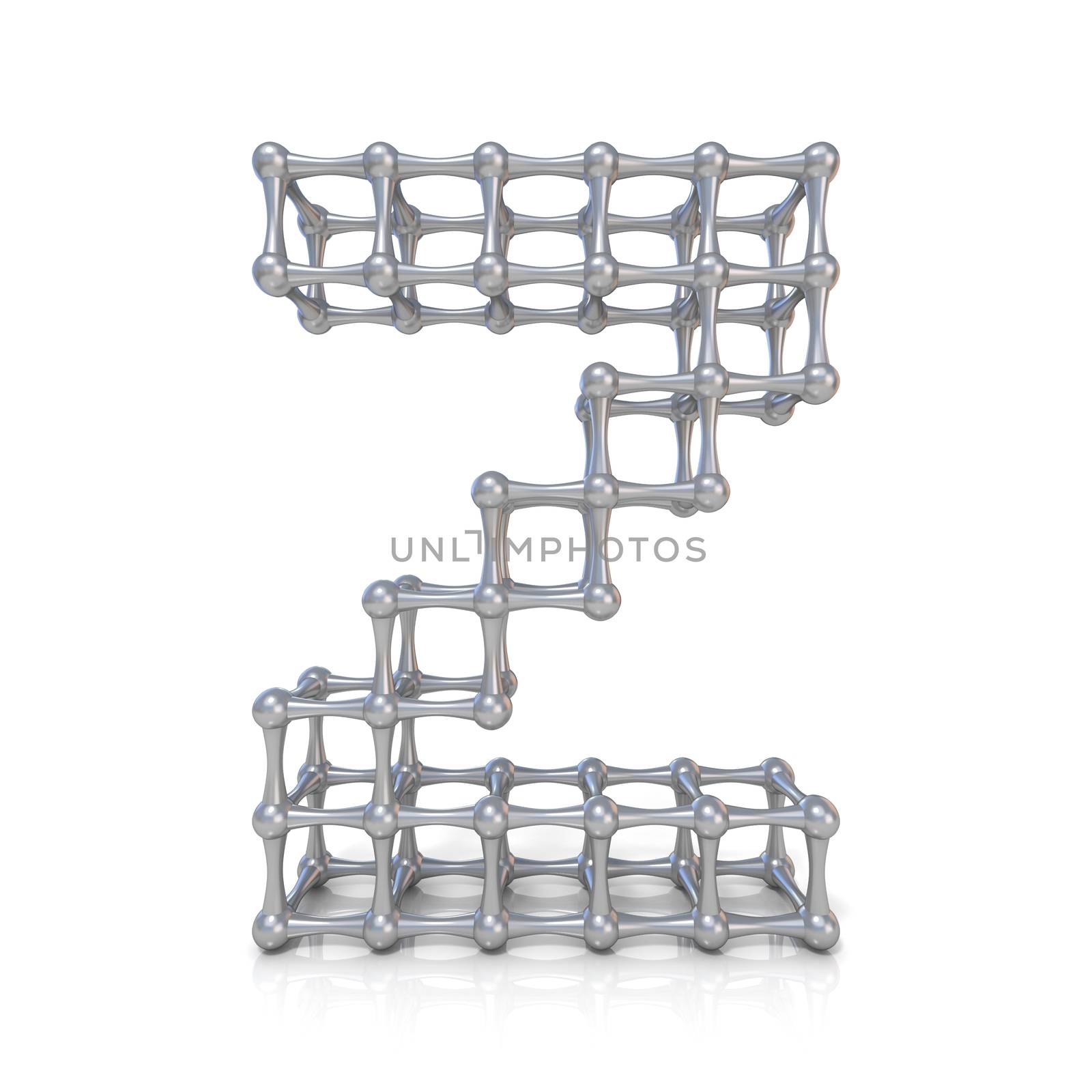 Metal lattice font letter Z 3D render illustration isolated on white background