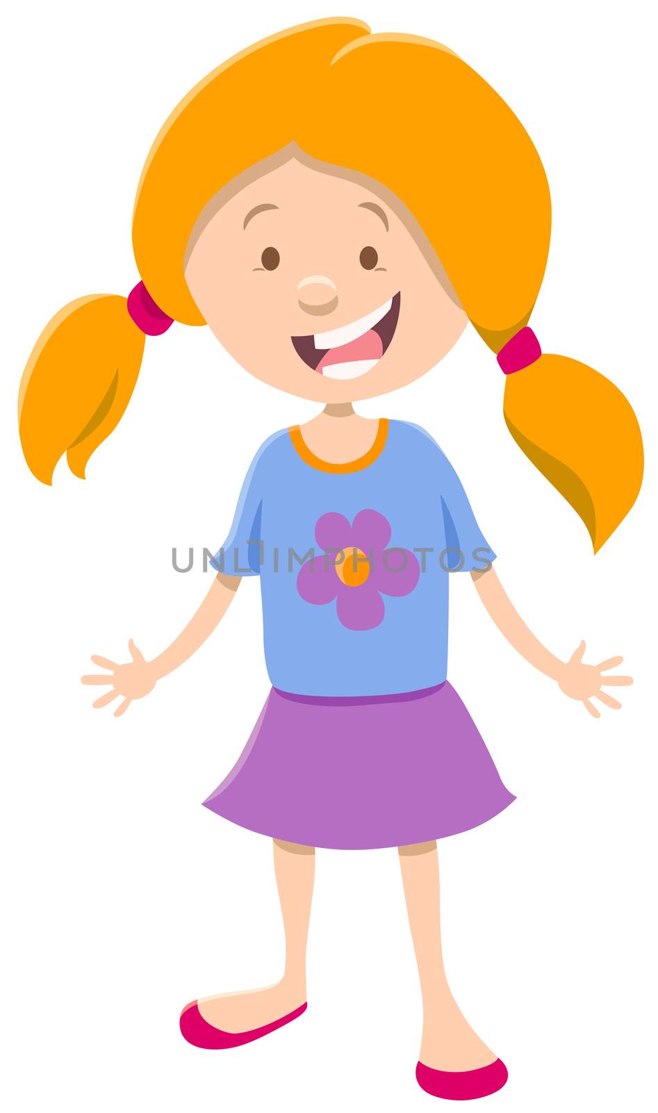 Cartoon Illustration of Cute Little Girl Kid Character