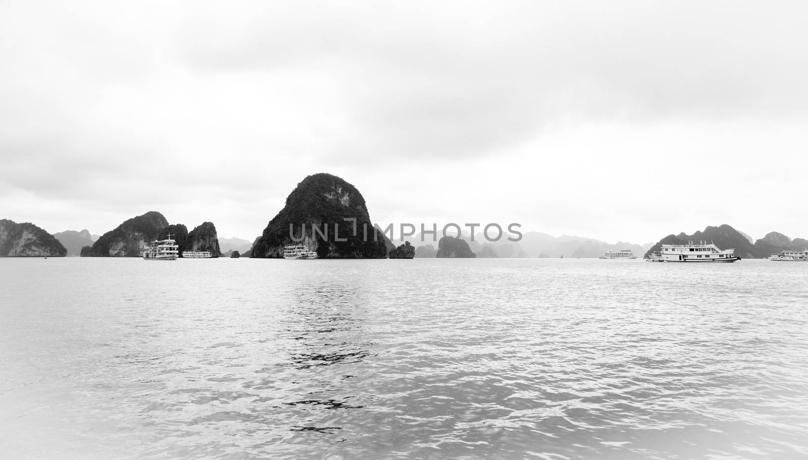 The water and mountains in Ha Long Bay, Vietnam