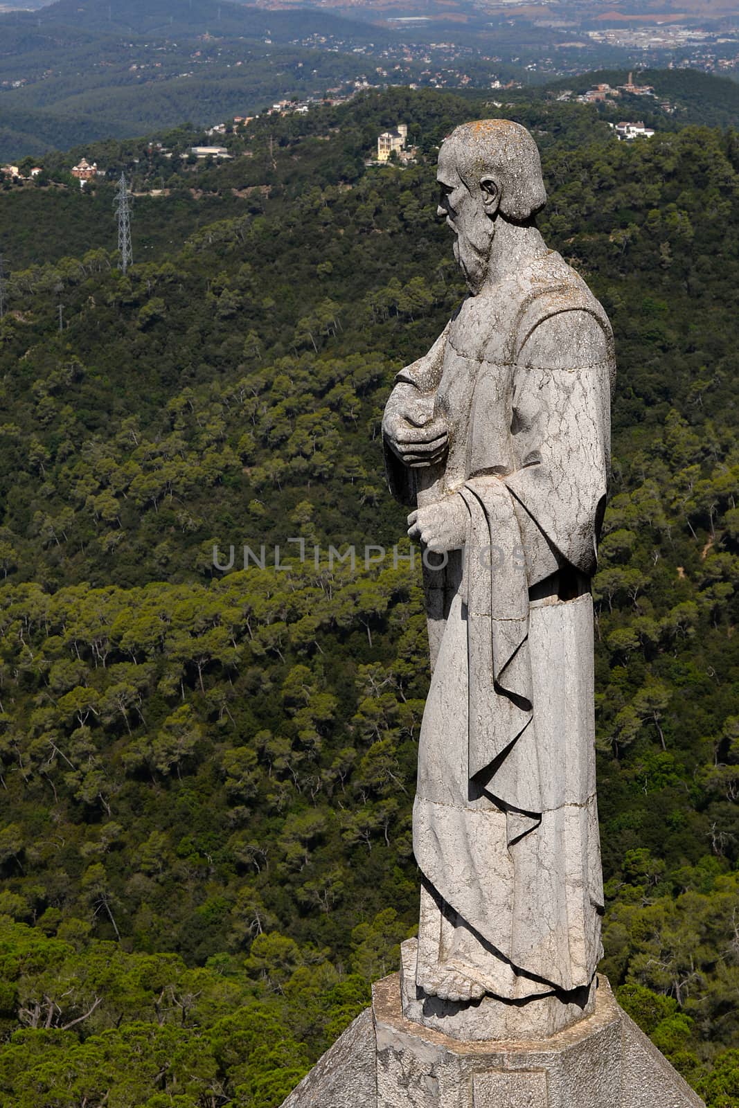 The statue on the tower of the Church of the Sacred Heart