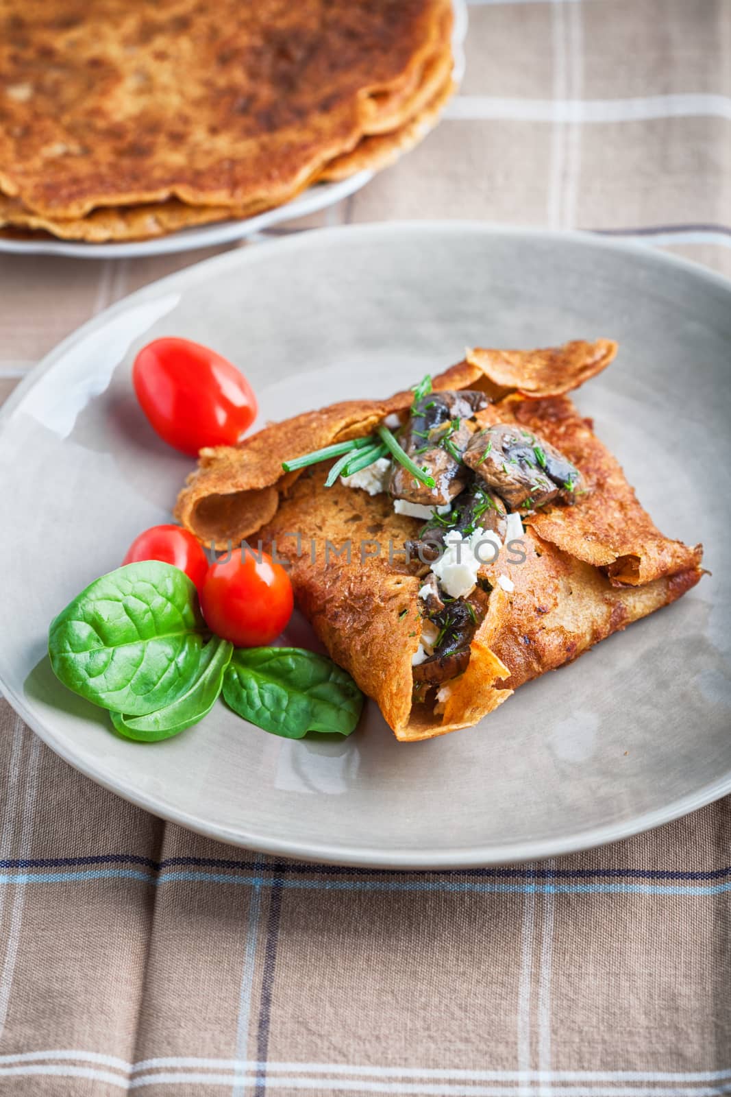 Homemade french buckwheat galette on the table 