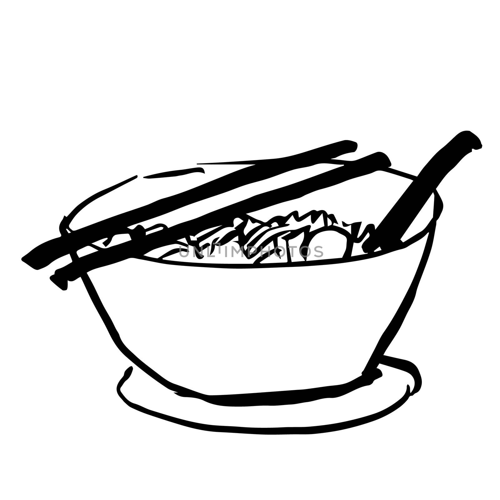 freehand sketch illustration of bowl of noodle doodle hand drawn