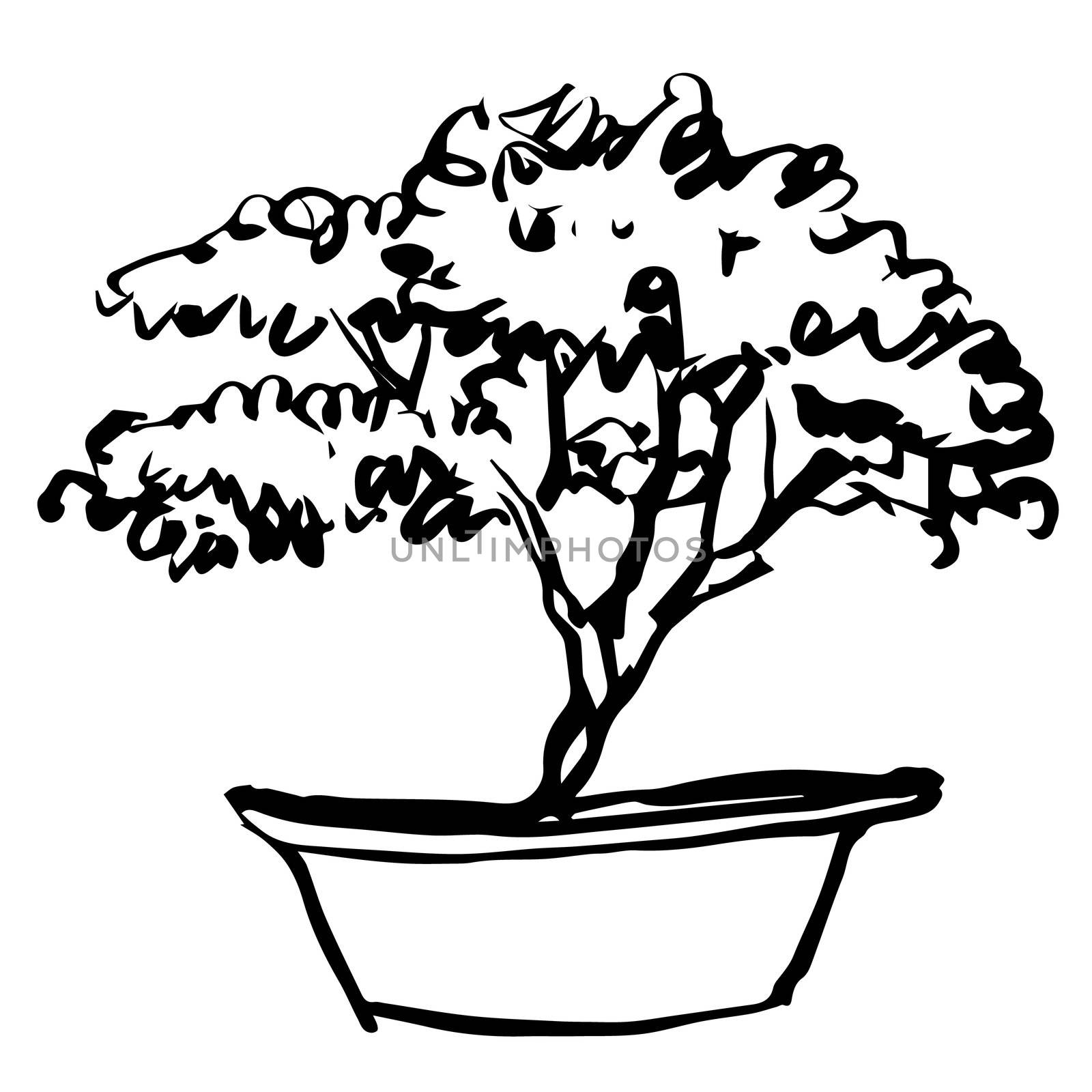 freehand sketch illustration of tree in pot doodle hand drawn