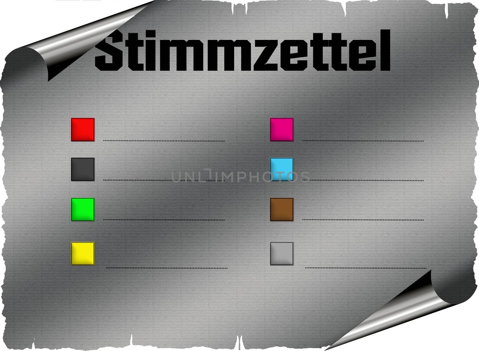 Ballot or also election ballot with different colored boxes to select.