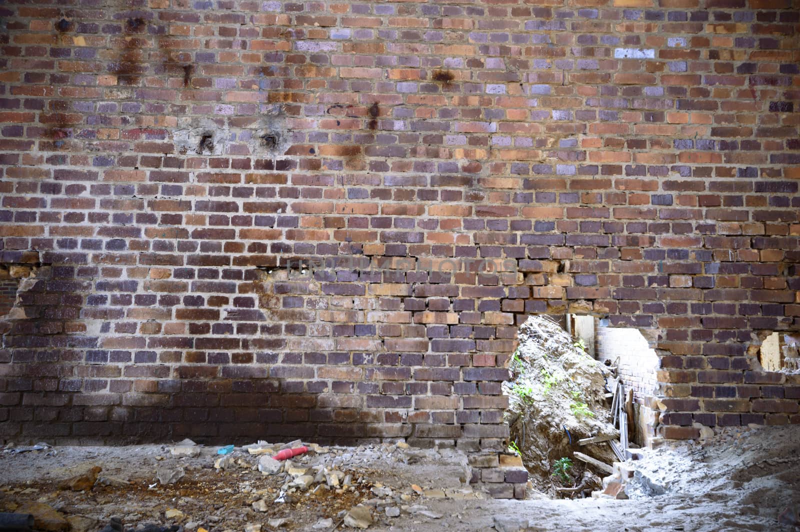 wide angle view of an old wall abandoned factory building