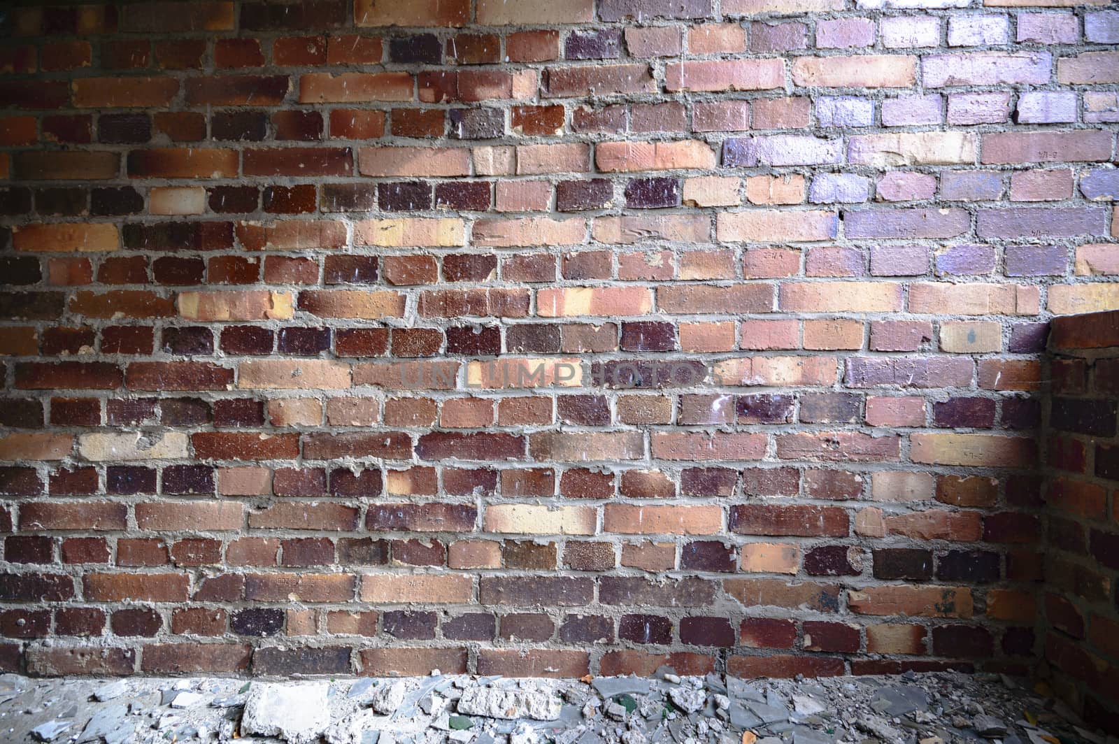 wide angle view of an old wall abandoned factory building