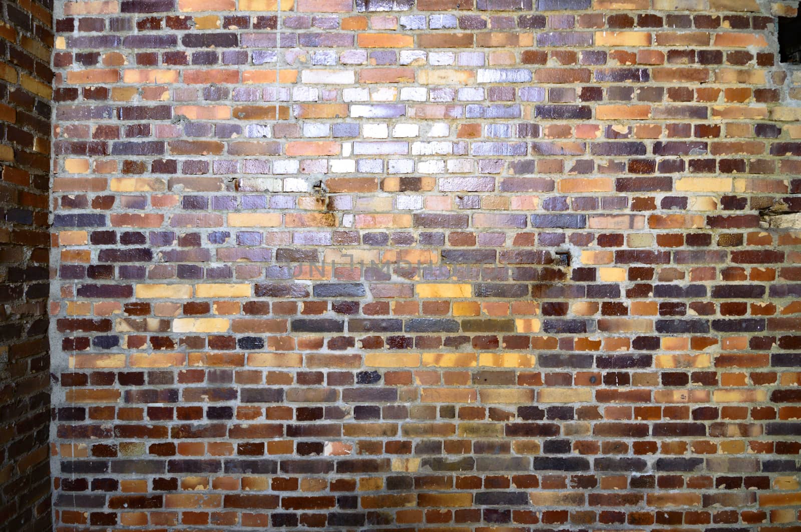 wide angle view of an old wall abandoned factory building