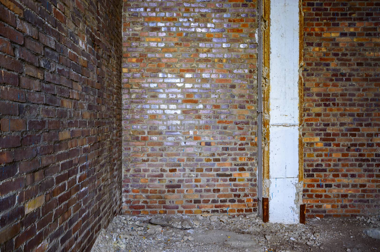 wide angle view of an old wall abandoned factory building
