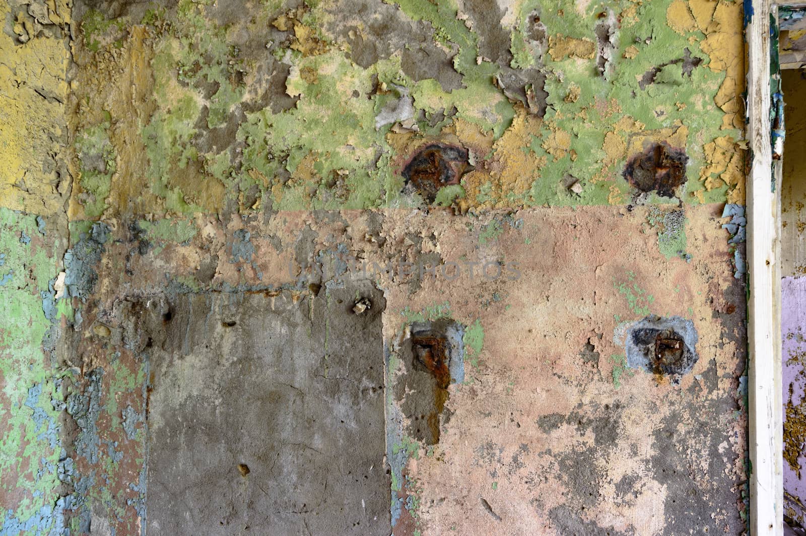 wide angle view of an old wall abandoned factory building