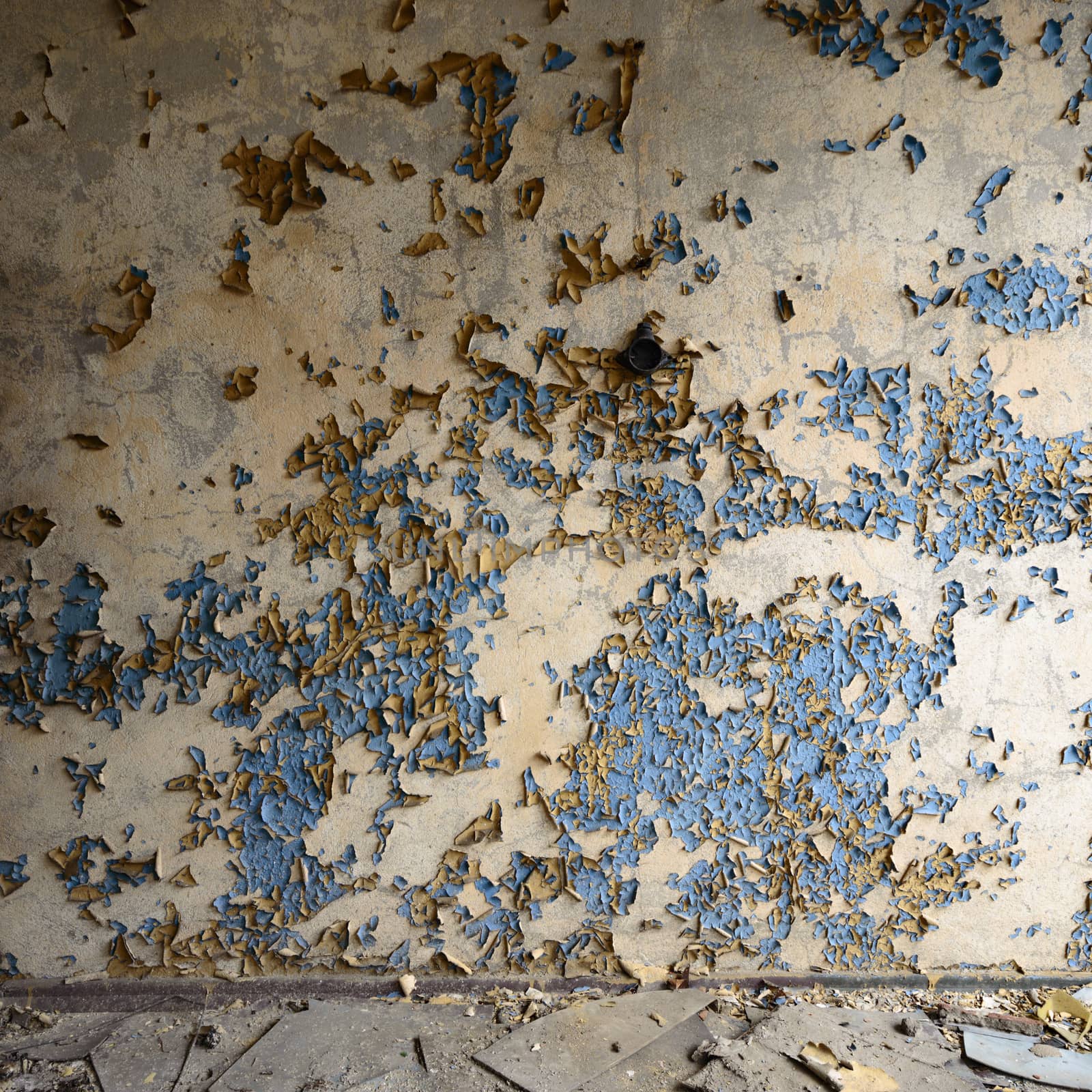 wide angle view of an old wall abandoned factory building