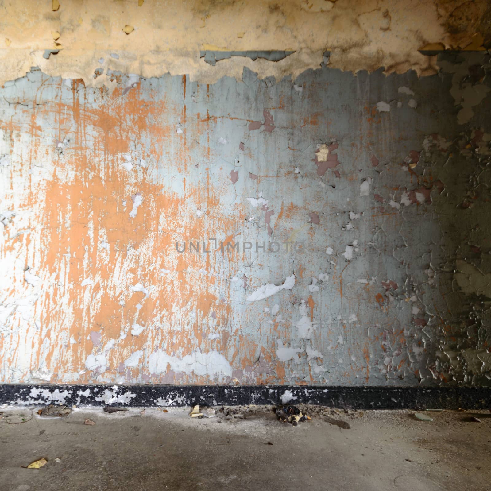 wide angle view of an old wall abandoned factory building
