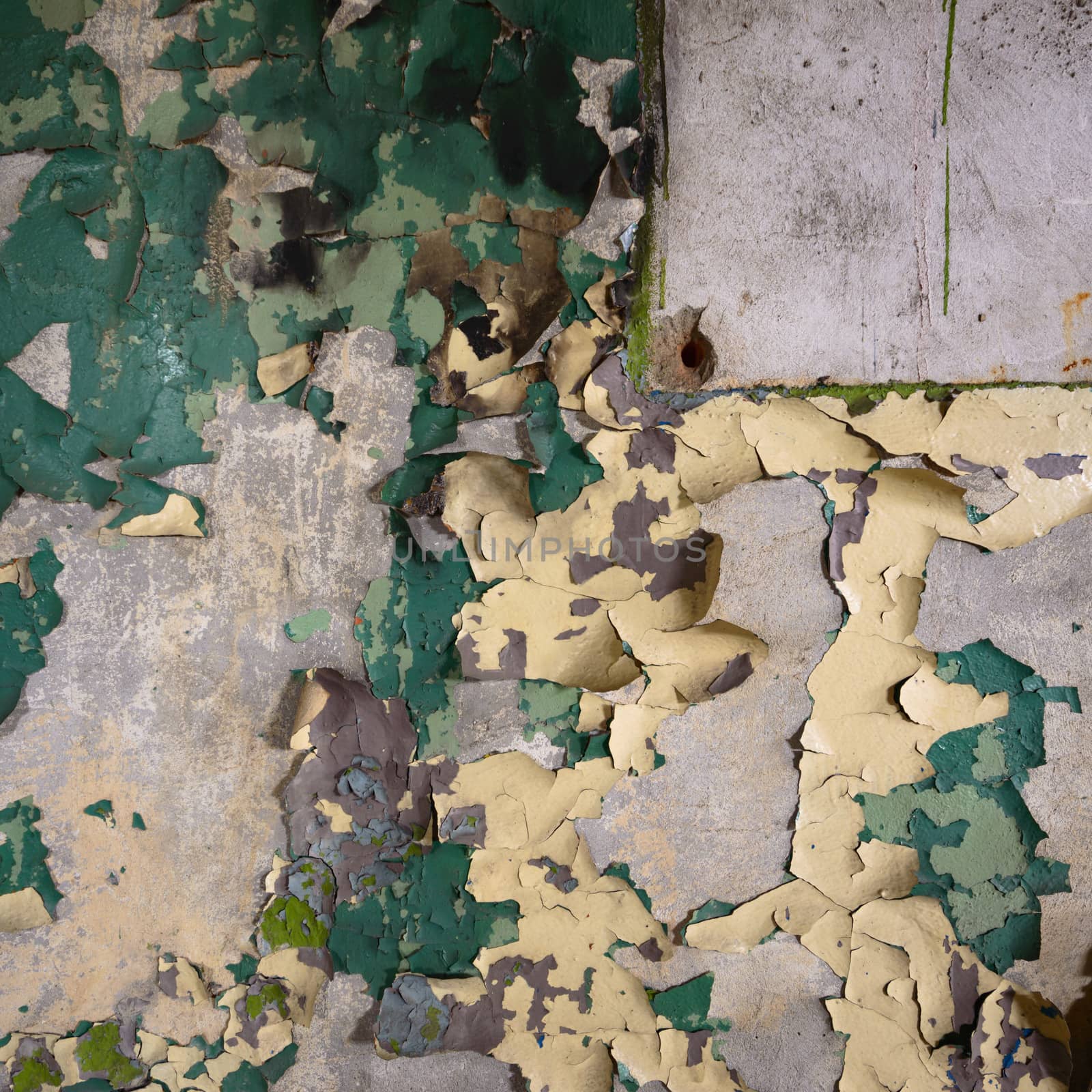 wide angle view of an old wall abandoned factory building