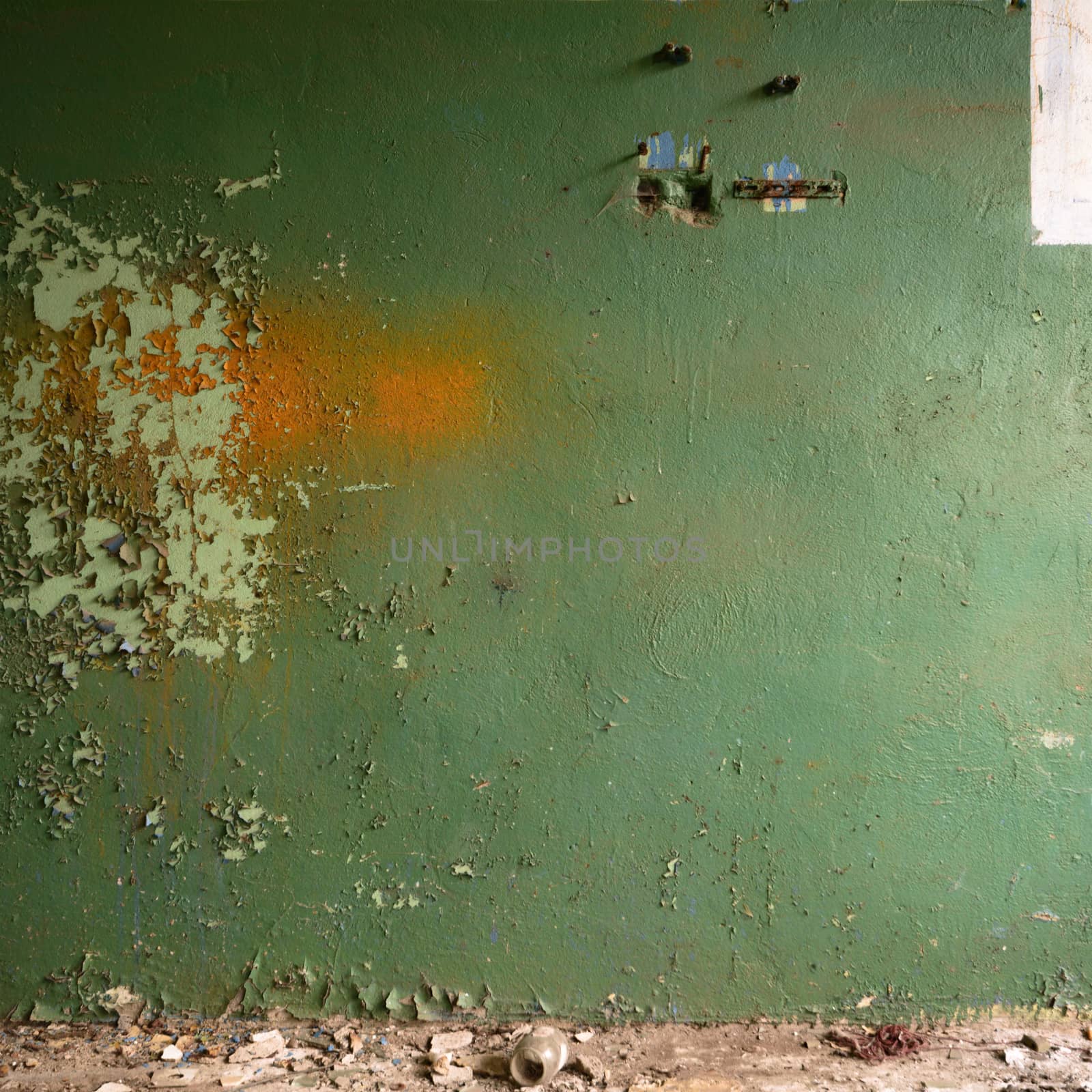 wide angle view of an old wall abandoned factory building