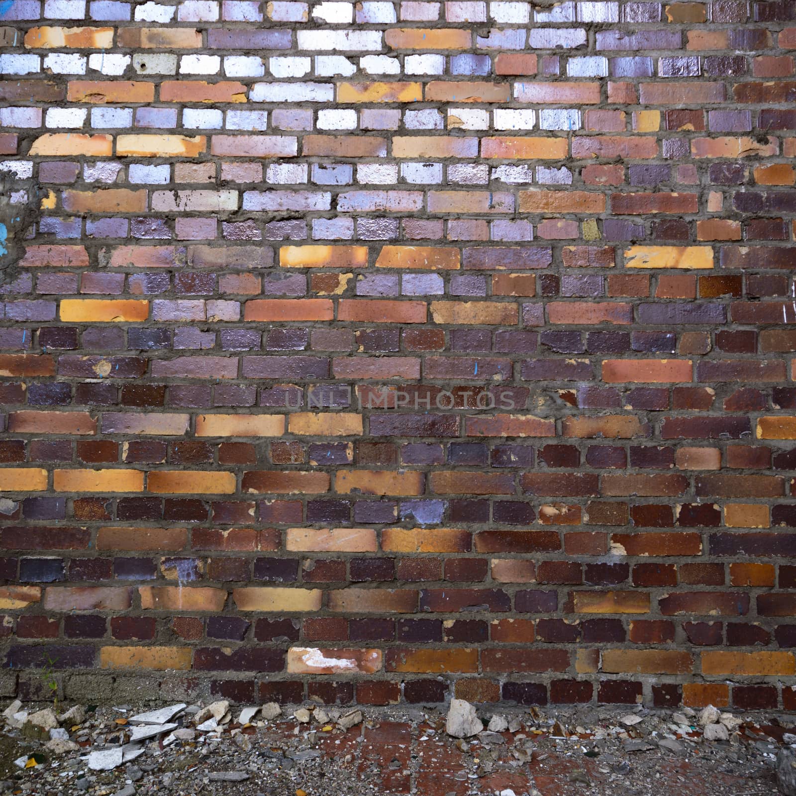 wide angle view of an old wall abandoned factory building